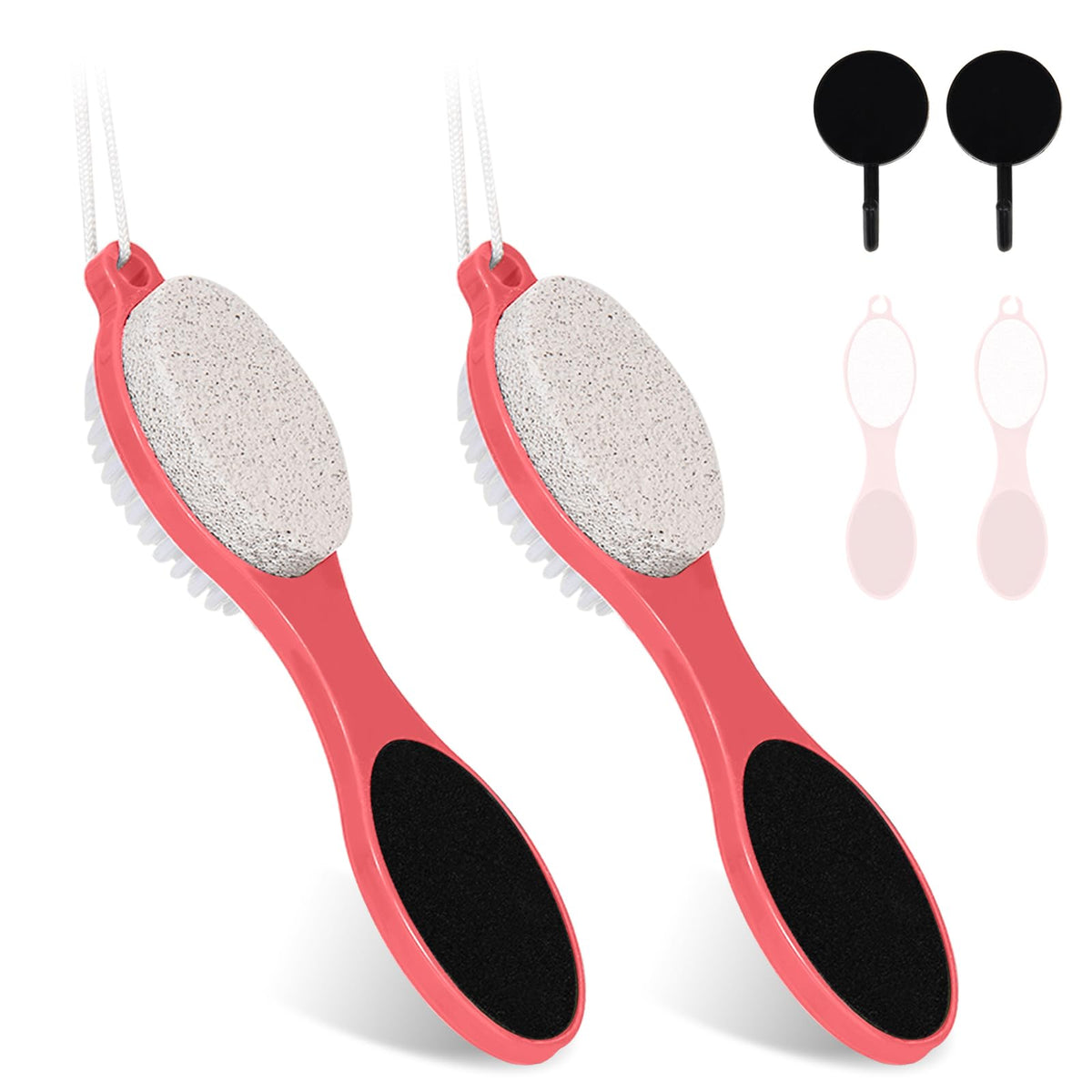 Foot File Callus Remover-2 Pcs 4 in 1 Foot Scrubber Dead Skin Remover for Feet,Pumice Stone, Foot Rasp and Sand Paper for Home Foot Care,Foot Brush for Shower (Grey Pedicure Foot File)
