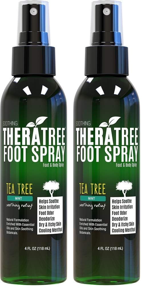 TheraTree Tea Tree Oil Foot Spray Shoe Deodorant, Neem MSM, Menthol, 4Fl Oz