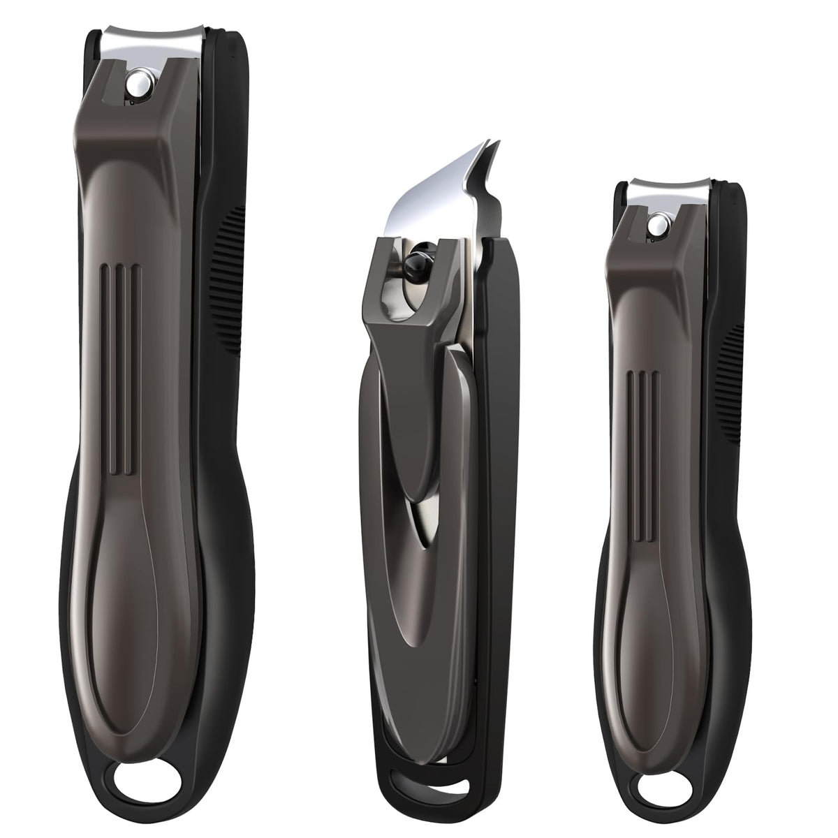 GLAMFIELDS Nail Clippers with No Splash Storage Box, Large Fingernail Toenail Clipper Detachable Easy Clean Nail Cutter Trimmer with Nail Files for Men & Women, Leather Case Packed Black (1 Pack)