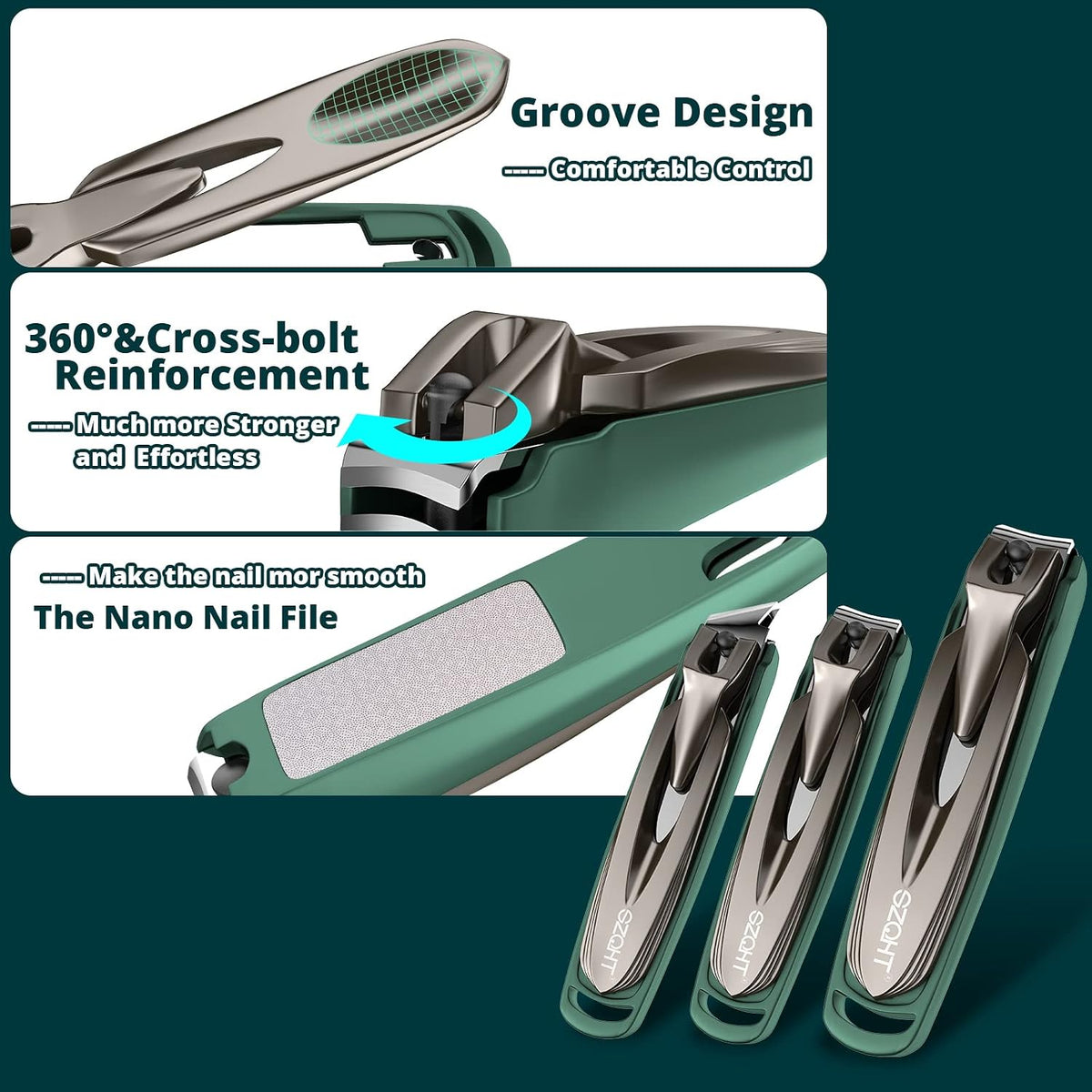 Nail Clippers Set-3 Pack,Fingernail Clippers& Toenail Clipper for Men&Women,Nail Clippers with Catcher,Nail Cutter for Thick Toe Nails,Stainless Steel Ultra Sharp Sturdy Mess-Free Nail Clipper Kit