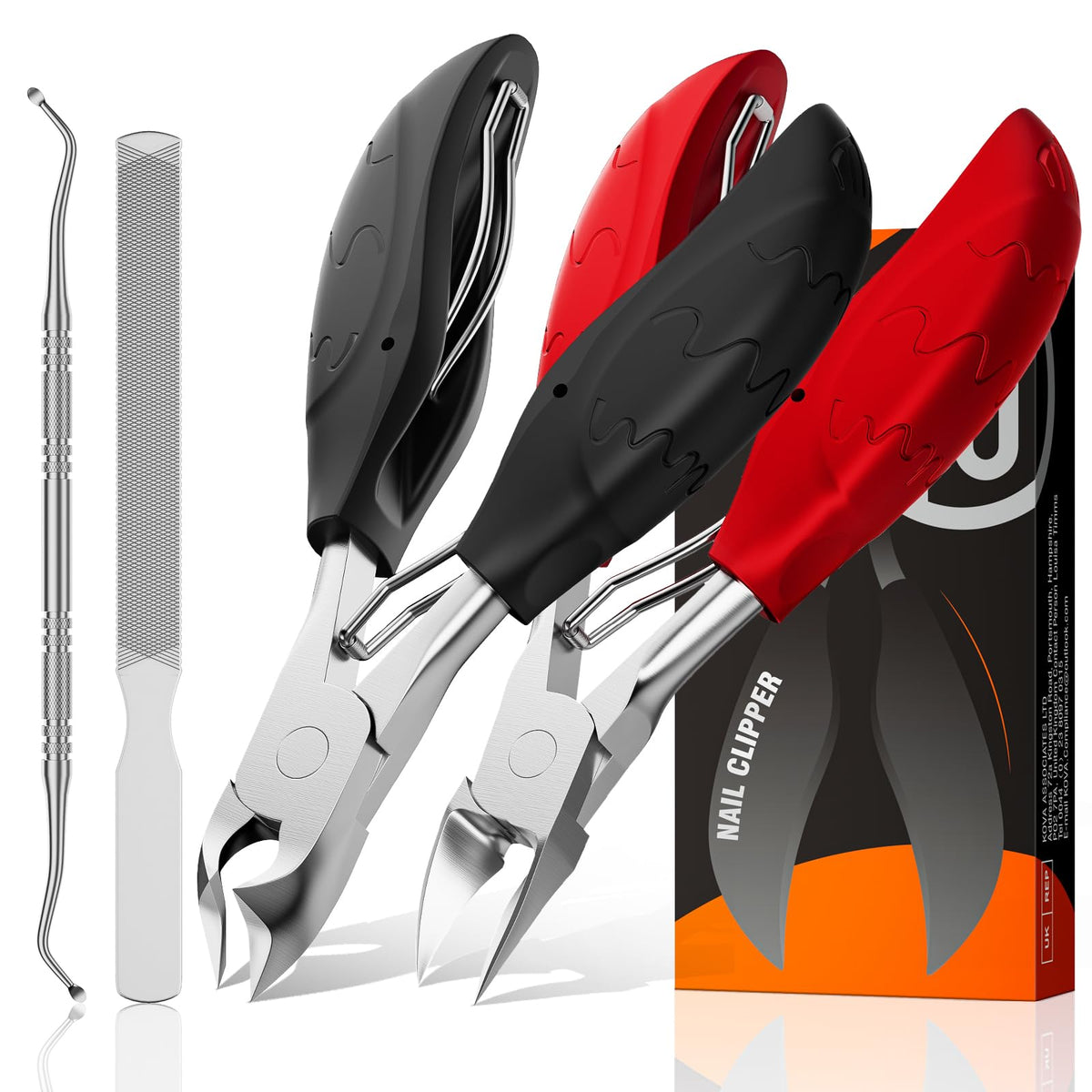 Toenail Clippers for Thick Nails for Seniors| INXEN 3-Pack Ergonomic Heavy Duty Angled Head Nail Clippers with Catcher | Premium Steel Wide Opening Fingernail Clippers Nail Cutter for Men & Women