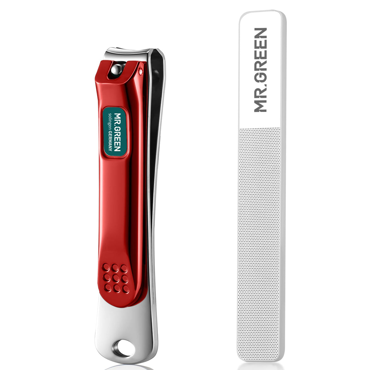 MR.GREEN Nail Clippers Curved Blades Fingernail Cutter Nippers Manicure Scissors Stainless Steel Pedicure Tools with Nail Flies (Medium-Red)