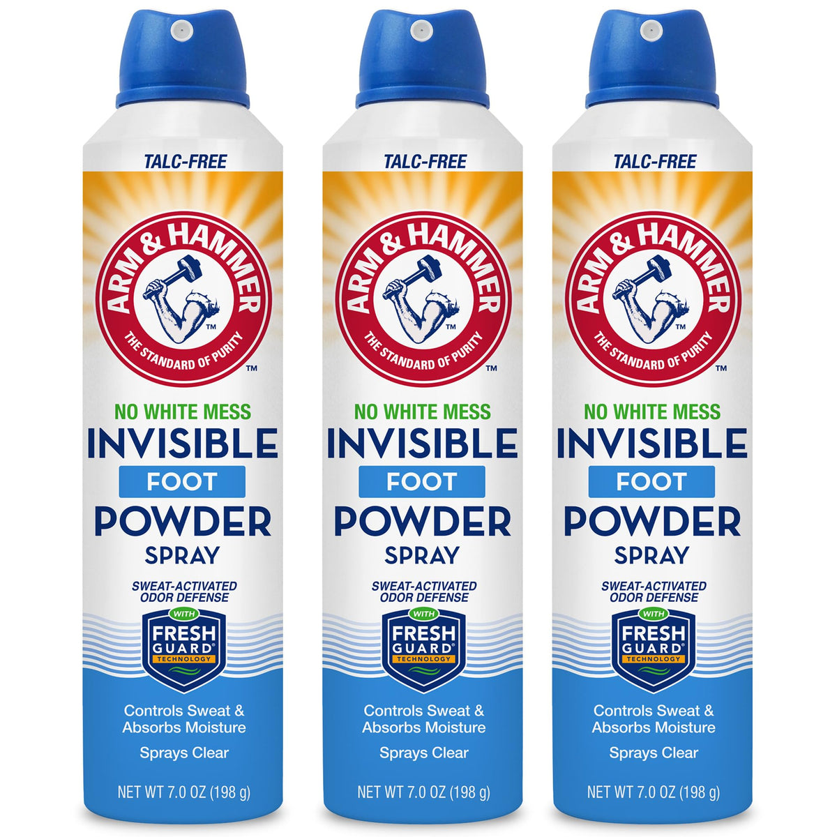 Arm & Hammer Invisible Foot Powder Spray, Odor & Sweat Control, 7oz, 3 Pack