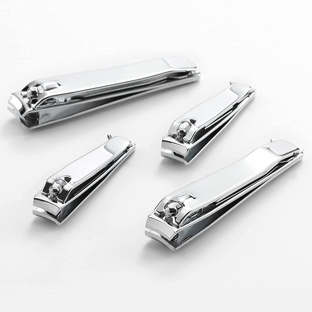 4 Pcs Professional Stainless Steel Toenail Clipper and Fingernails by QLL - Swing Out Nail Cleaner/File - Sharpest Stainless Steel Clipper - Wide Easy Press Lever - Best Quality Nail Cutter