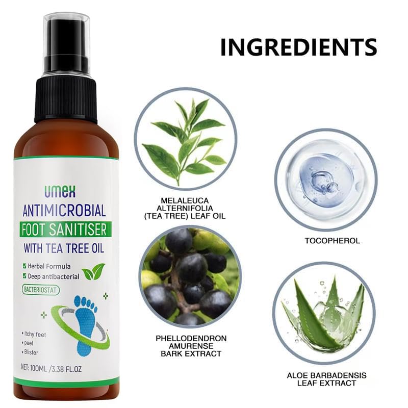 Tea Tree Oil Foot Deodorant, Tea Tree Oil Foot Spray, Fast Antiperspirant, Removes Foot Odor, Promotes Perspiration, 100ml / 3.38oz (1)
