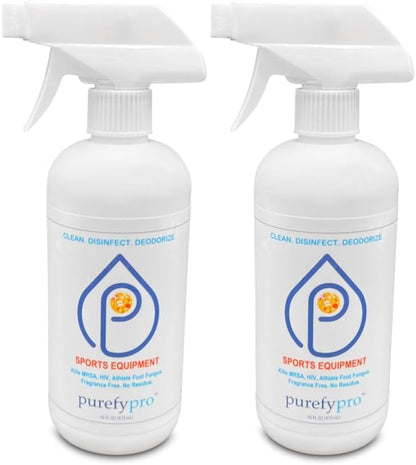 Purefypro Sports Equipment Disinfectant Spray (16oz, 2pk) Kills 99.9999% MRSA, HIV, Athlete Foot Fungus, Virus, Fungi. No Residue. Great For Sports Pads, Yoga Mats, Shoes, Boxing Gloves, Gym Equipment