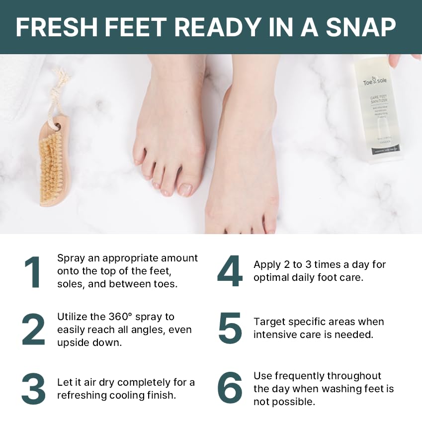 Toe&sole Foot Odor Control Spray - Daily Spray for Neutralizing Foot Odor - Refreshing Formula with Menthol and Panthenol - Exfoliate and Hydrate Rough Skin