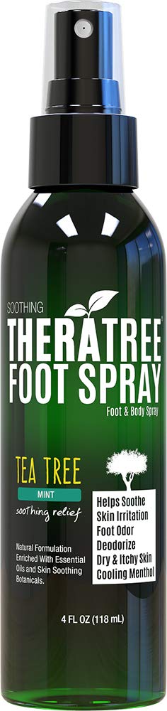 TheraTree Tea Tree Oil Foot Spray Shoe Deodorant, Neem MSM, Menthol, 4Fl Oz