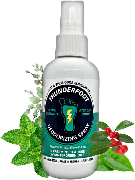 Thunderfoot Natural Shoe and Foot deodorizing Spray- Mint Scent - Shoe Odor Eliminator, Shoe Spray Deodorizer, Shoe freshener, Foot Deodorizer, Odor Eliminator for Shoes (4 OZ)