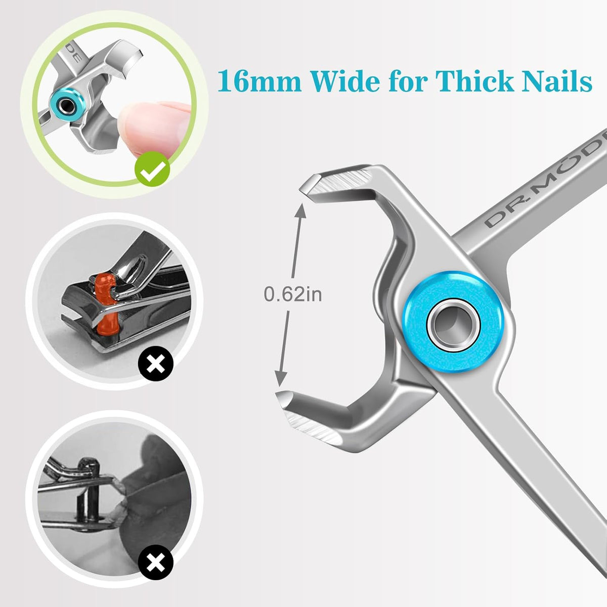 DRMODE Nail Clippers for Men Thick Nails, 16MM Wide Jaw Opening