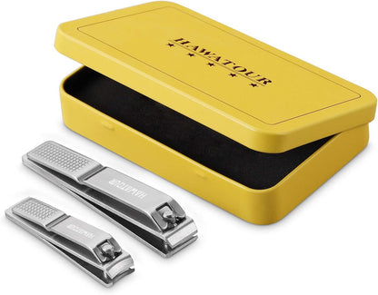 HAWATOUR Nail Clippers Set with Visibly Tin Case, Silver