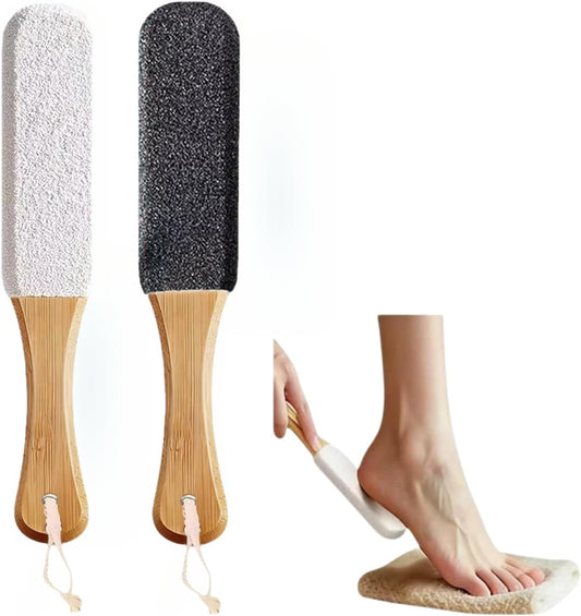 2-Pack Professional Pedicure Foot File with Wooden Handle & Pumice Stone - Callus Remover for Feet & Hands, Foot Scrubber for Dead Skin, Dry Rough Feet, Cracked Heels and Corns