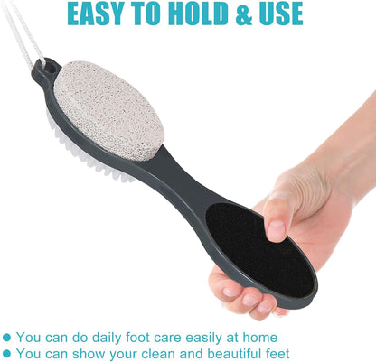 Foot File Callus Remover-2 Pcs 4 in 1 Foot Scrubber Dead Skin Remover for Feet,Pumice Stone, Foot Rasp and Sand Paper for Home Foot Care,Foot Brush for Shower (Grey Pedicure Foot File)