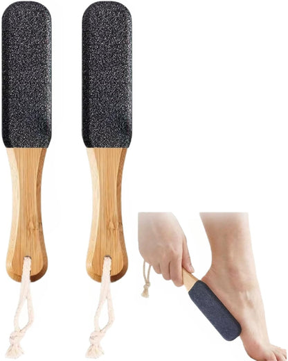2-Pack Professional Pedicure Foot File with Wooden Handle & Pumice Stone - Callus Remover for Feet & Hands, Foot Scrubber for Dead Skin, Dry Rough Feet, Cracked Heels and Corns