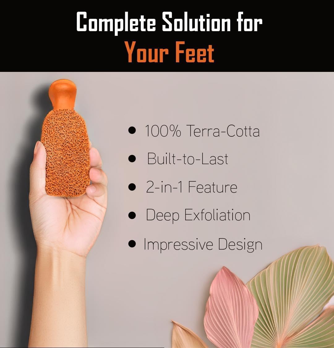 QUBA LINEN Pumice Stone for Feet – 2-Sided Terra Cotta Foot Scrubber, Natural Callus Remover for Dry Skin & Rough Heels, Cracked Heels – Pedicure Exfoliator for Feet Hands Body