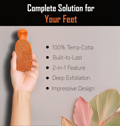 QUBA LINEN Pumice Stone for Feet – 2-Sided Terra Cotta Foot Scrubber, Natural Callus Remover for Dry Skin & Rough Heels, Cracked Heels – Pedicure Exfoliator for Feet Hands Body