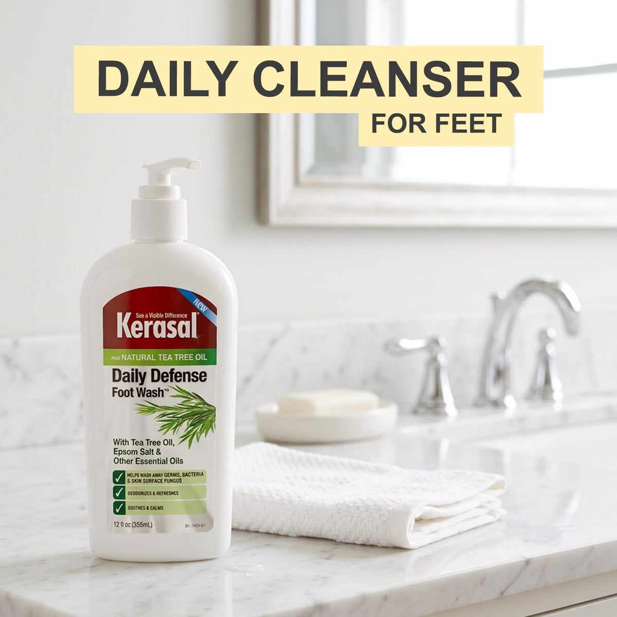 Kerasal Daily Defense Foot Wash, Cleanser, 12 oz