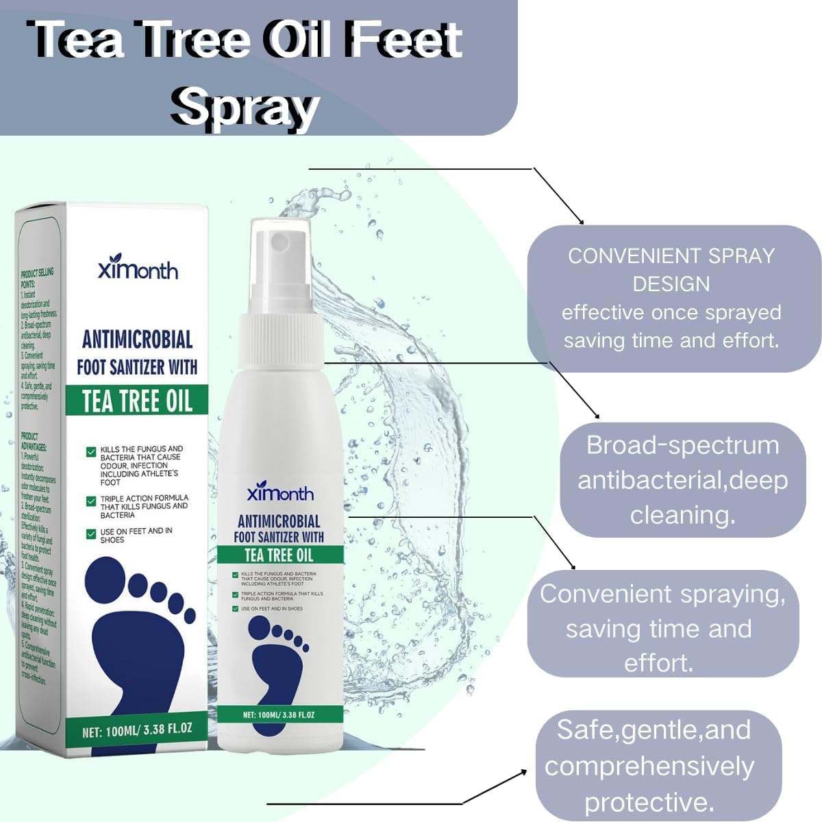 2PCS Foot Spray with Tea Tree Oil,Tea Tree Oil Feet Spray,Foot & Shoe Freshness,Quick-Drying and Travel-Friendly (2 PCS)
