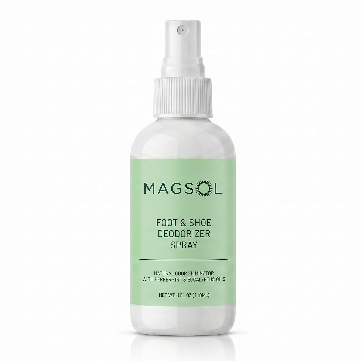 Magsol Natural Shoe Deodorizer & Foot Spray, Peppermint, Tea Tree & Eucalyptus Essential Oil Odor Eliminator for Sneakers, Work Boots & Gym Bags, Fast-Acting Foot Deodorant, 4 Fl Oz