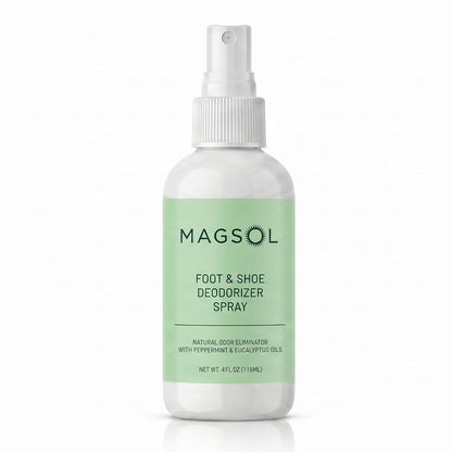 Magsol Natural Shoe Deodorizer & Foot Spray, Peppermint, Tea Tree & Eucalyptus Essential Oil Odor Eliminator for Sneakers, Work Boots & Gym Bags, Fast-Acting Foot Deodorant, 4 Fl Oz