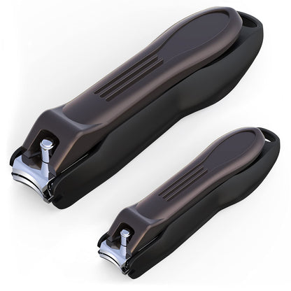 GLAMFIELDS Nail Clippers with No Splash Storage Box, Large Fingernail Toenail Clipper Detachable Easy Clean Nail Cutter Trimmer with Nail Files for Men & Women, Leather Case Packed Black (1 Pack)