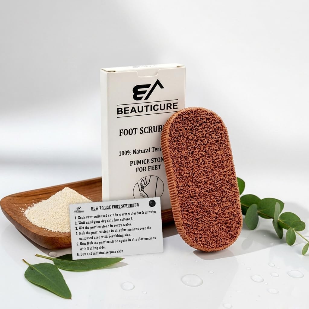 BEAUTICONE 100% Natural Terracotta Pumice Stone for Feet - Durable Callus Remover for Cracked Heels & Dead Skin - Dual Sided Foot Scrubber Pedicure Tool for Foot Care, Foot Exfoliator