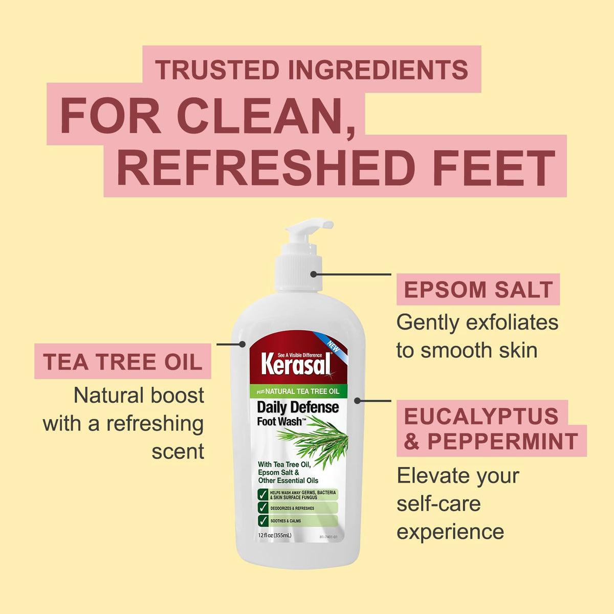 Kerasal Daily Defense Foot Wash, Cleanser, 12 oz