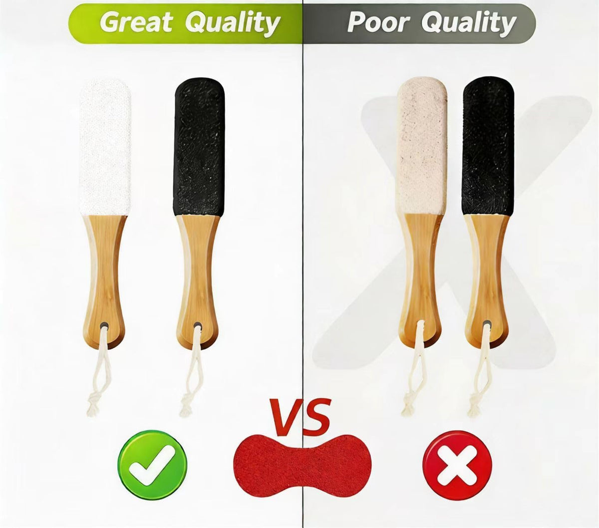 2-Pack Professional Pedicure Foot File with Wooden Handle & Pumice Stone - Callus Remover for Feet & Hands, Foot Scrubber for Dead Skin, Dry Rough Feet, Cracked Heels and Corns