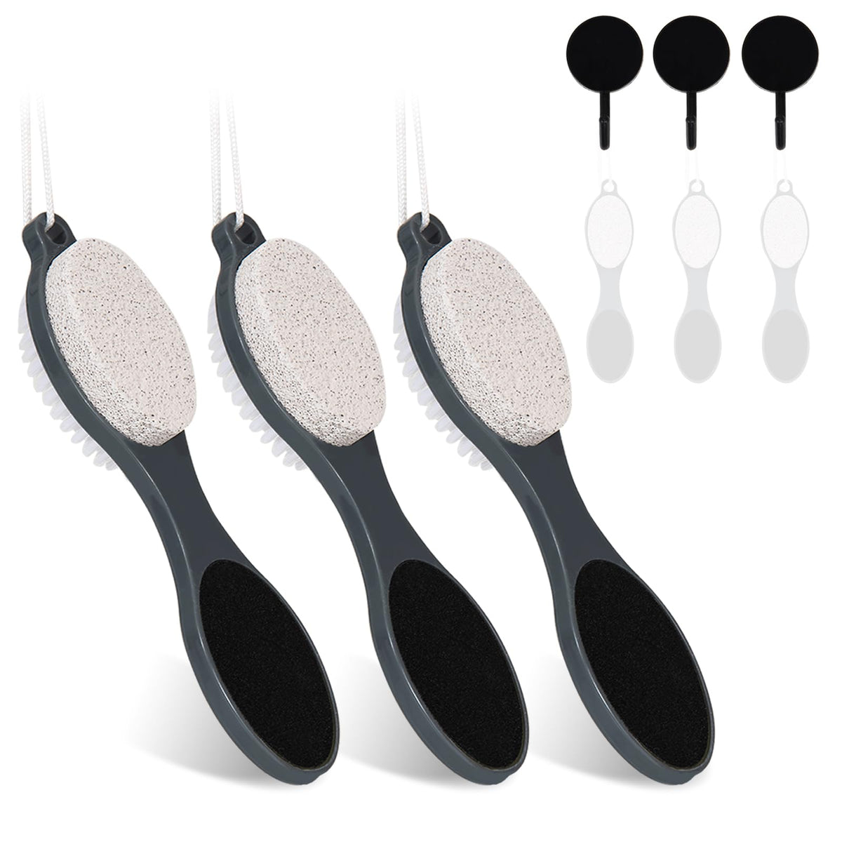 Foot File Callus Remover-2 Pcs 4 in 1 Foot Scrubber Dead Skin Remover for Feet,Pumice Stone, Foot Rasp and Sand Paper for Home Foot Care,Foot Brush for Shower (Grey Pedicure Foot File)
