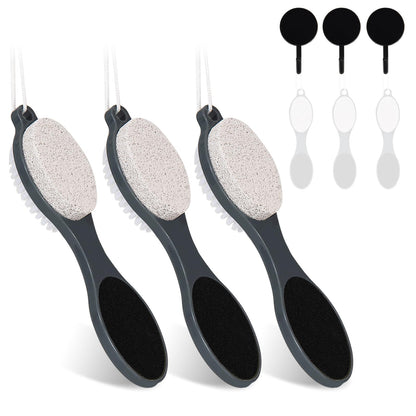 Foot File Callus Remover-2 Pcs 4 in 1 Foot Scrubber Dead Skin Remover for Feet,Pumice Stone, Foot Rasp and Sand Paper for Home Foot Care,Foot Brush for Shower (Grey Pedicure Foot File)