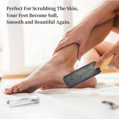 Pumice Stone Foot File, Wooden Handle Foot Scrubber & Callus Remover