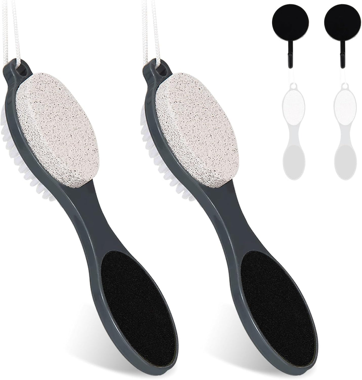 Foot File Callus Remover-2 Pcs 4 in 1 Foot Scrubber Dead Skin Remover for Feet,Pumice Stone, Foot Rasp and Sand Paper for Home Foot Care,Foot Brush for Shower (Grey Pedicure Foot File)