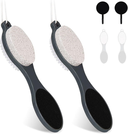 Foot File Callus Remover-2 Pcs 4 in 1 Foot Scrubber Dead Skin Remover for Feet,Pumice Stone, Foot Rasp and Sand Paper for Home Foot Care,Foot Brush for Shower (Grey Pedicure Foot File)