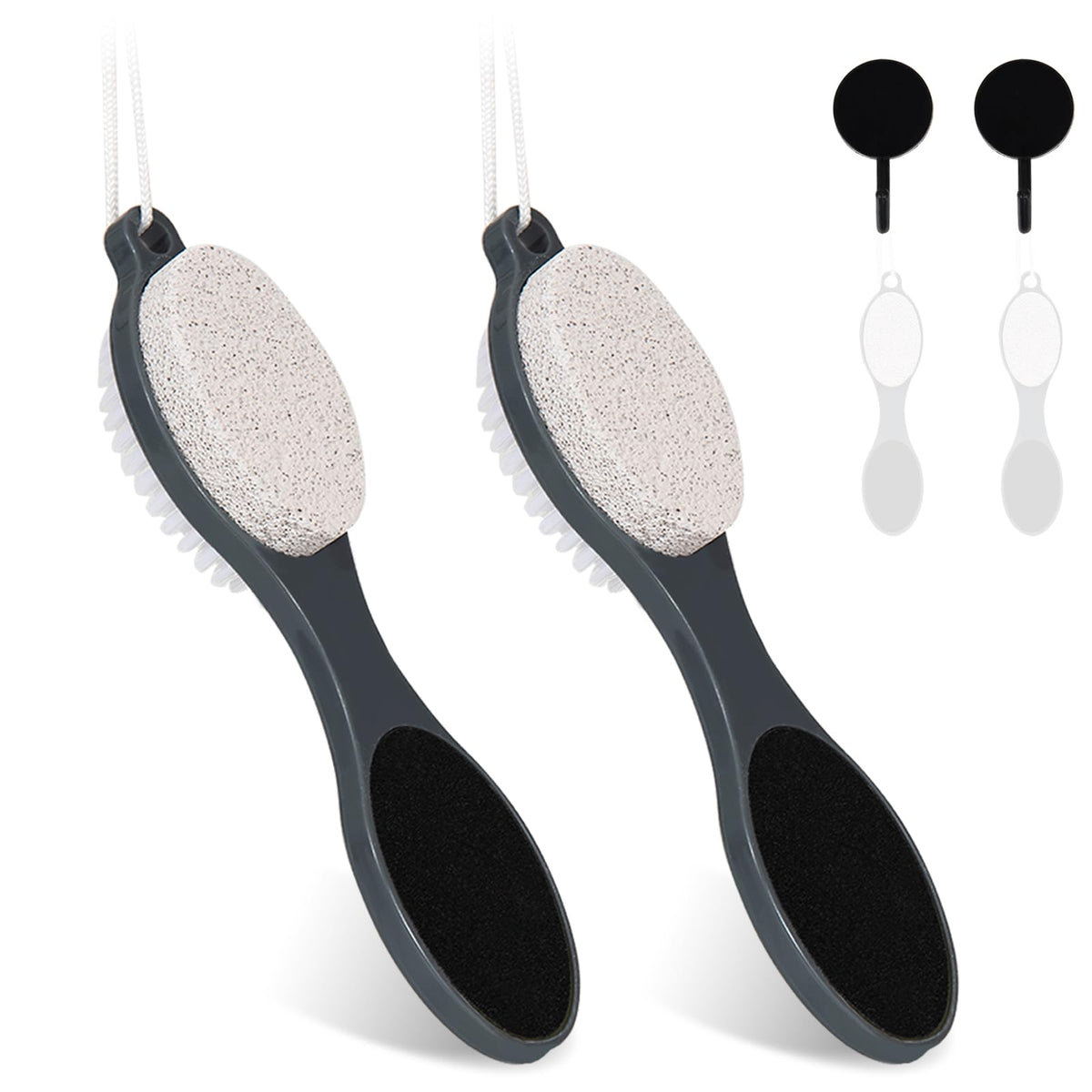 Foot File Callus Remover-2 Pcs 4 in 1 Foot Scrubber Dead Skin Remover for Feet,Pumice Stone, Foot Rasp and Sand Paper for Home Foot Care,Foot Brush for Shower (Grey Pedicure Foot File)