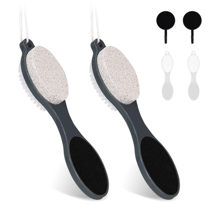 Foot File Callus Remover-2 Pcs 4 in 1 Foot Scrubber Dead Skin Remover for Feet,Pumice Stone, Foot Rasp and Sand Paper for Home Foot Care,Foot Brush for Shower (Grey Pedicure Foot File)