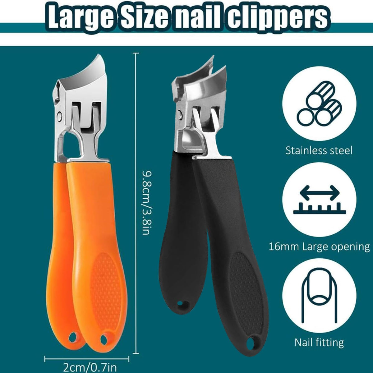 Generic 2PCS Wide Jaw Opening Anti-Splash Slanted Nail Clipper, Curved Toenail Clippers for Thick Toenails, Ingrown Nail Clippers, Black+Orange