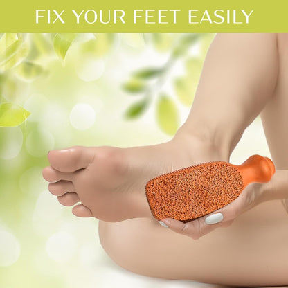 QUBA LINEN Pumice Stone for Feet – 2-Sided Terra Cotta Foot Scrubber, Natural Callus Remover for Dry Skin & Rough Heels, Cracked Heels – Pedicure Exfoliator for Feet Hands Body