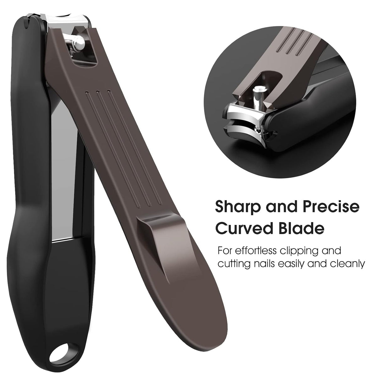 GLAMFIELDS Nail Clippers with No Splash Storage Box, Large Fingernail Toenail Clipper Detachable Easy Clean Nail Cutter Trimmer with Nail Files for Men & Women, Leather Case Packed Black (1 Pack)