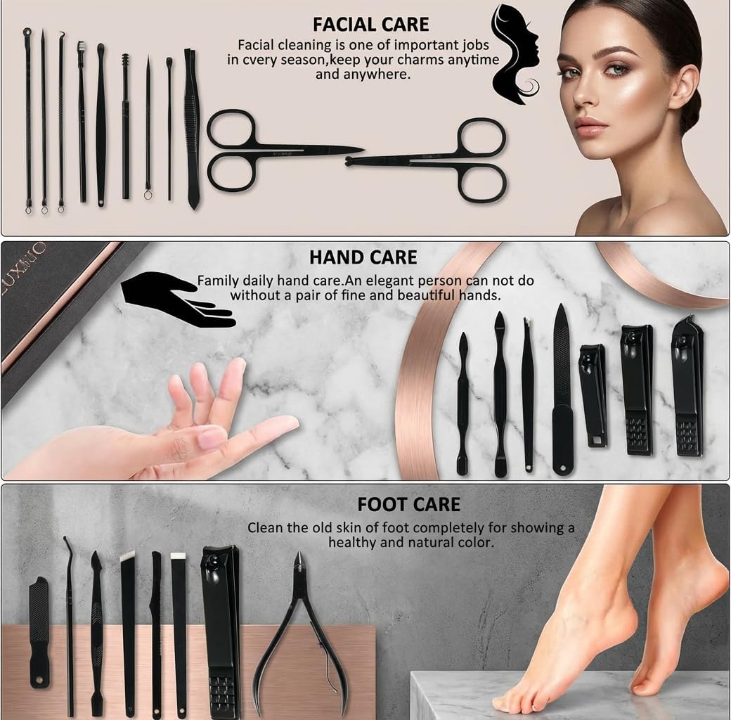 MINKINH Manicure Set Nail Clippers Set Pedicure Kit, 26-Piece Brown