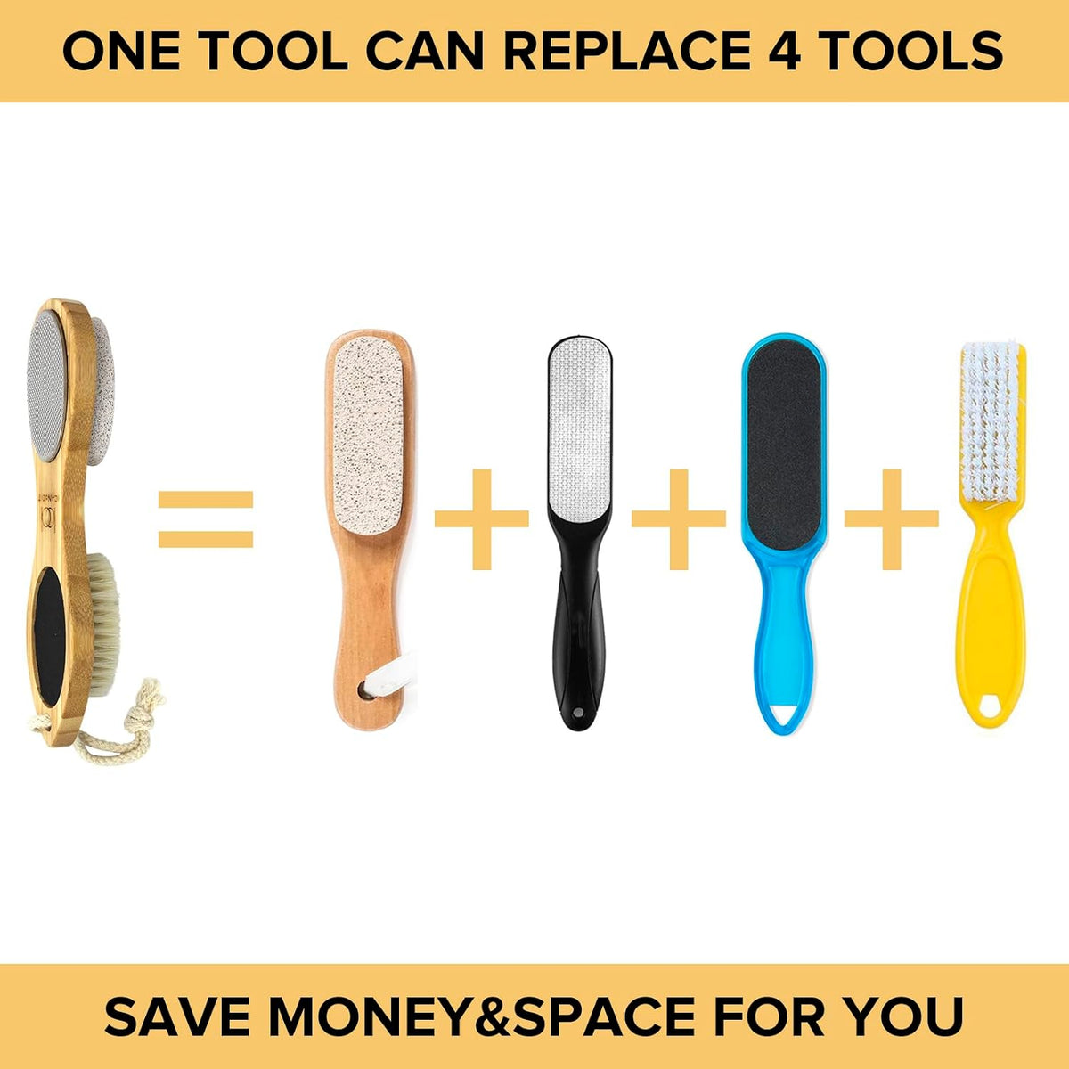 ICANdOIT 4 in 1 Bamboo Foot File Callus Remover Pedicure Scrubber Brush