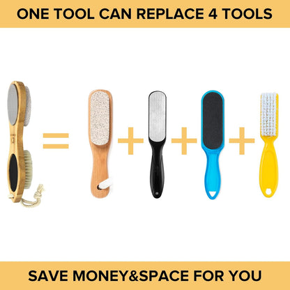 ICANdOIT 4 in 1 Bamboo Foot File Callus Remover Pedicure Scrubber Brush