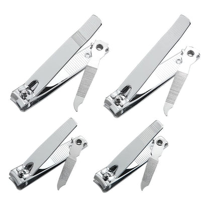 4 Pcs Professional Stainless Steel Toenail Clipper and Fingernails by QLL - Swing Out Nail Cleaner/File - Sharpest Stainless Steel Clipper - Wide Easy Press Lever - Best Quality Nail Cutter