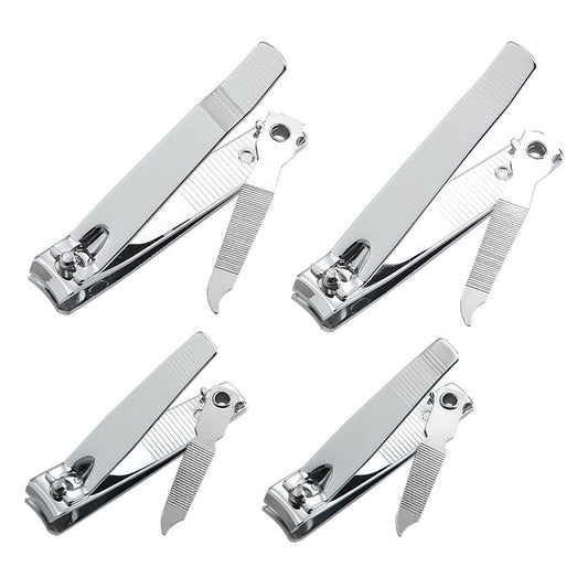 4 Pcs Professional Stainless Steel Toenail Clipper and Fingernails by QLL - Swing Out Nail Cleaner/File - Sharpest Stainless Steel Clipper - Wide Easy Press Lever - Best Quality Nail Cutter