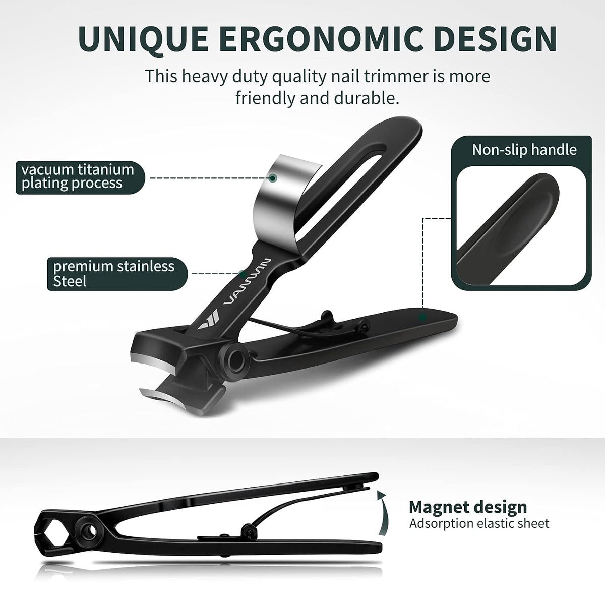 Nail Clippers for Thick Nails, 16mm Wide Jaw Opening Oversized Toenail Clippers Cutter with Sharp Curved Blade and Nail File, Heavy Duty Stainless Steel Fingernail Clippers for Seniors Elderly