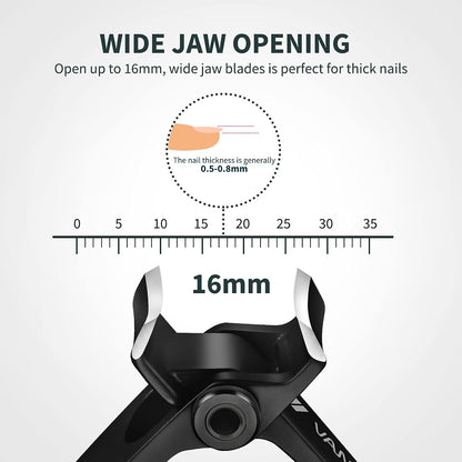 Nail Clippers for Thick Nails, 16mm Wide Jaw Opening Oversized Toenail Clippers Cutter with Sharp Curved Blade and Nail File, Heavy Duty Stainless Steel Fingernail Clippers for Seniors Elderly
