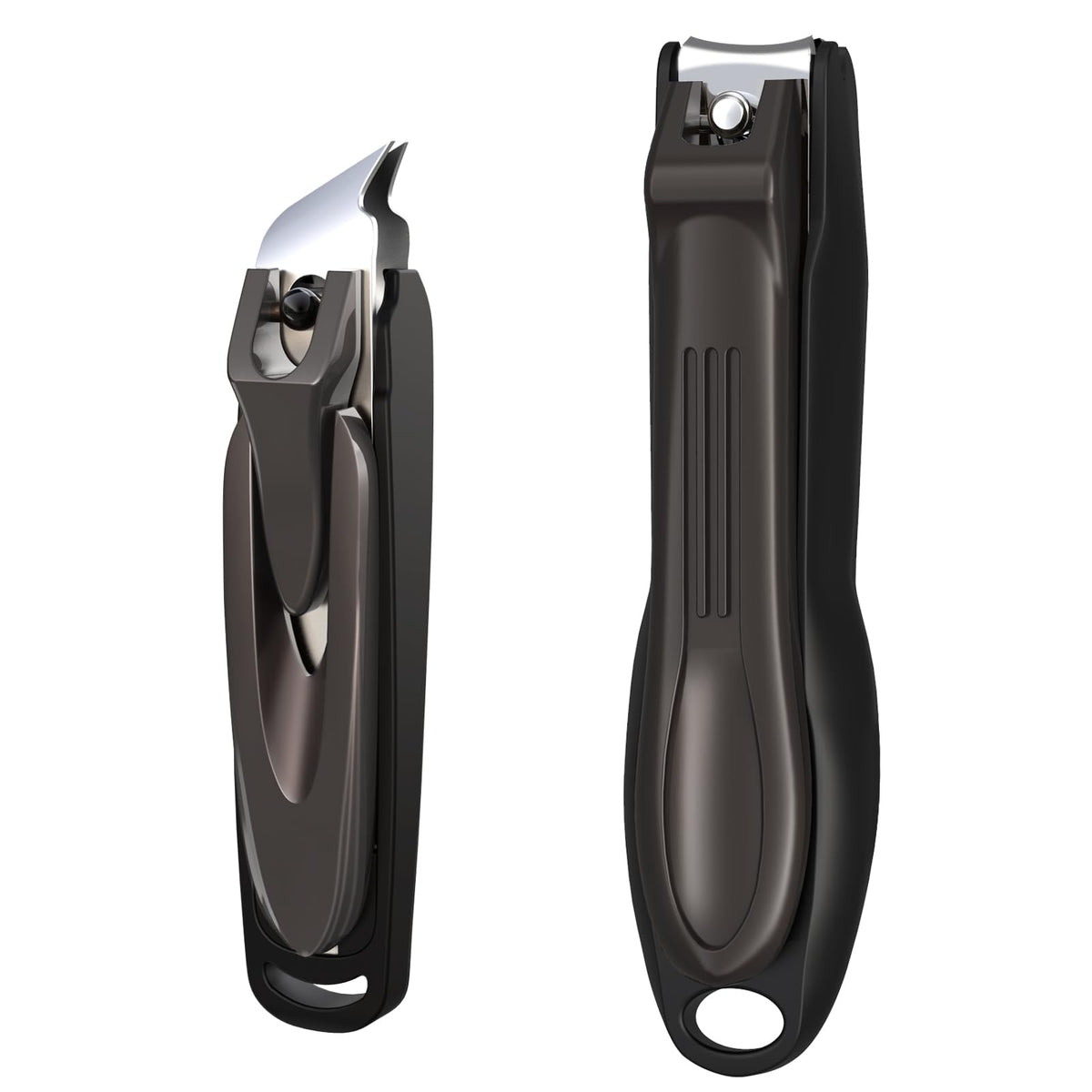 GLAMFIELDS Nail Clippers with No Splash Storage Box, Large Fingernail Toenail Clipper Detachable Easy Clean Nail Cutter Trimmer with Nail Files for Men & Women, Leather Case Packed Black (1 Pack)
