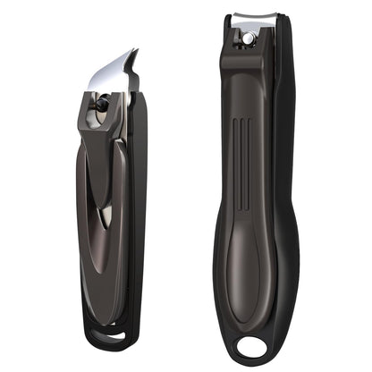 GLAMFIELDS Nail Clippers with No Splash Storage Box, Large Fingernail Toenail Clipper Detachable Easy Clean Nail Cutter Trimmer with Nail Files for Men & Women, Leather Case Packed Black (1 Pack)
