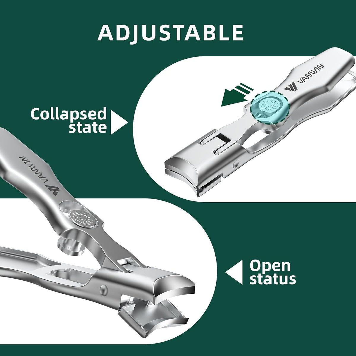 German Nail Clippers for Men Thick Nails, VANWIN Toenail Clippers for Seniors Large Wide Jaw Opening, Heavy Duty No Splash Fingernail Clipper with Safety Lock Nail Clippers with Catcher for Women