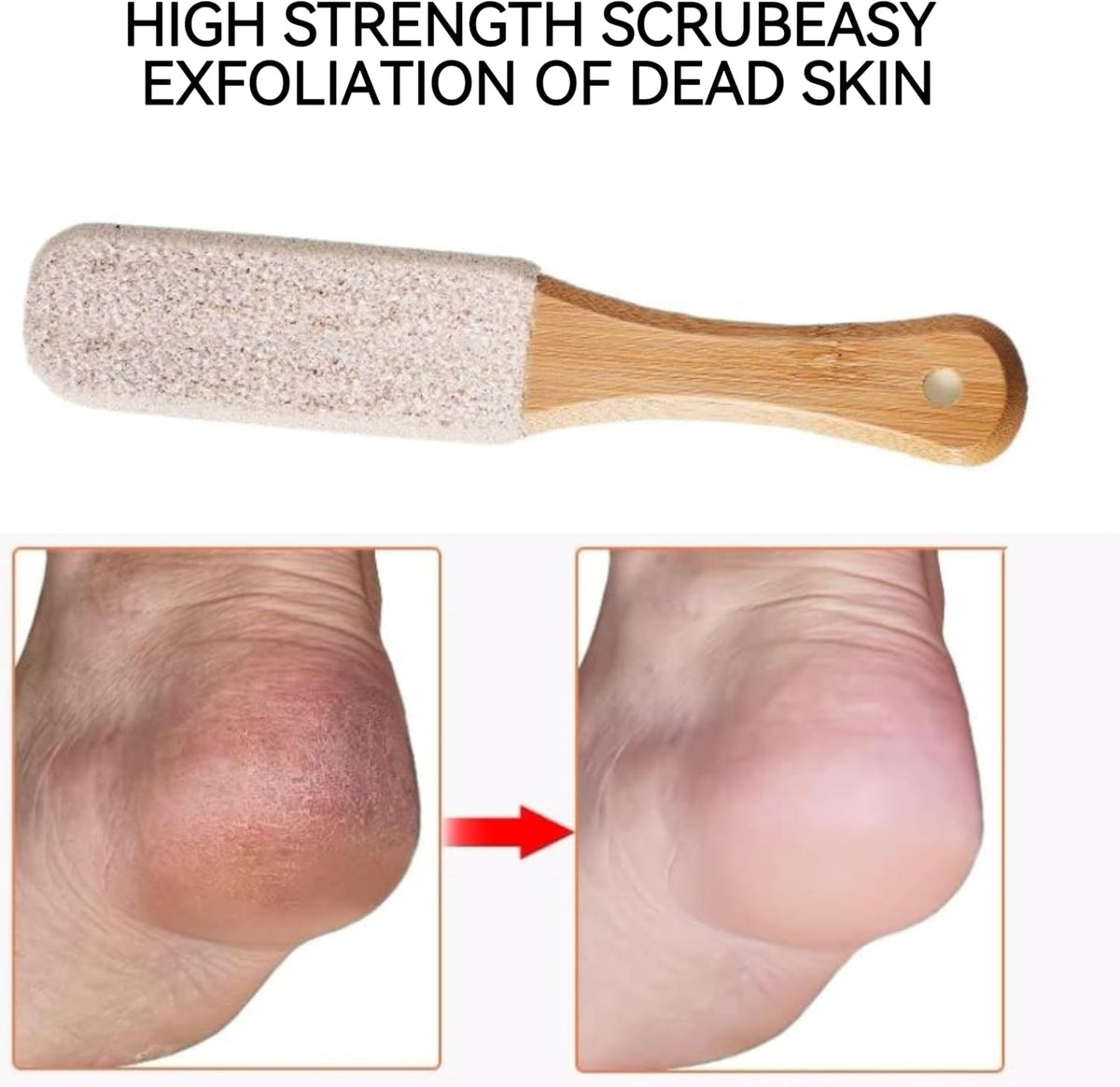 2-Pack Professional Pedicure Foot File with Wooden Handle & Pumice Stone - Callus Remover for Feet & Hands, Foot Scrubber for Dead Skin, Dry Rough Feet, Cracked Heels and Corns