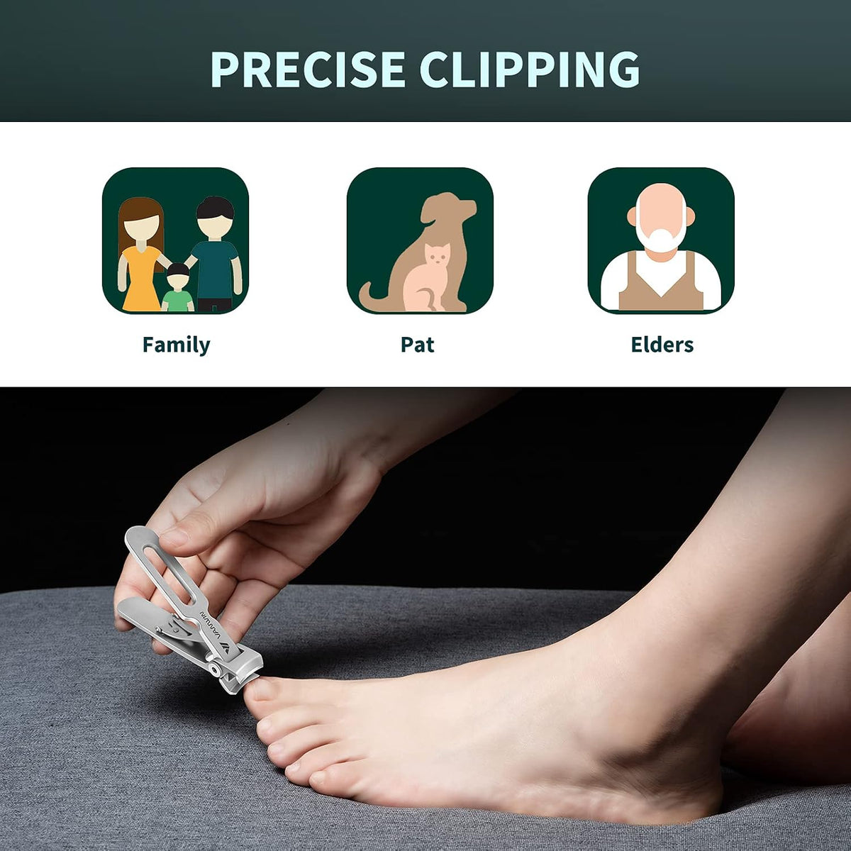 Nail Clippers for Thick Nails, 16mm Wide Jaw Opening Oversized Toenail Clippers Cutter with Sharp Curved Blade and Nail File, Heavy Duty Stainless Steel Fingernail Clippers for Seniors Elderly